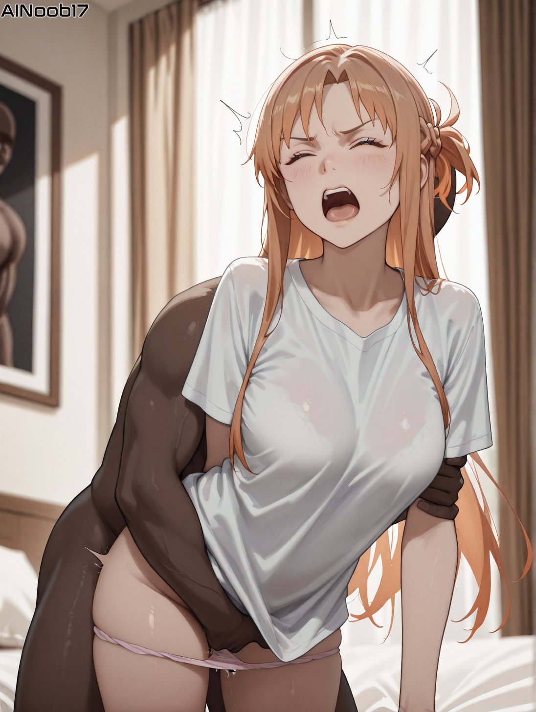 1boy, 1girls, ai generated, ainoob17, ambiguous penetration, angry, bent over, brown hair, dark skin, dark-skinned male, female, fingering, fingering pussy, forced, grabbing, long hair, male, partially clothed, pussy, rape, screaming, sex, straight, sword art online, tagme, taken from behind, vagina, yuuki asuna