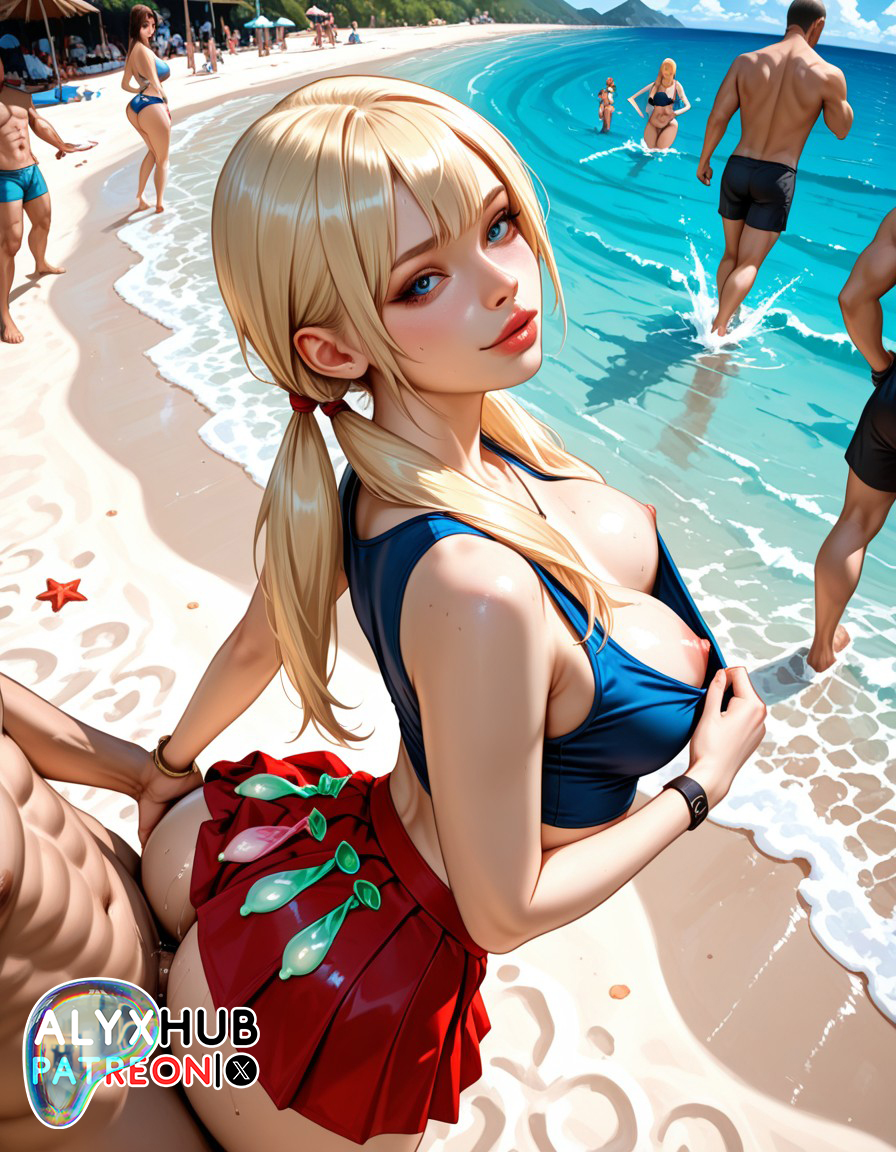 1boy, 1girls, 2025, ai assisted, ai generated, beach, blonde female, blonde hair, cum, cum drip, cum in pussy, cum inside, cum on body, cum on face, cumshot, female, female focus, from behind, from behind position, gamer girl, grabbing legs, hi res, high resolution, highres, leaking cum, leg up, looking at partner, male, male/female, patreon, pink hair, public, public sex, pussy, revealing clothes, sex, standing, standing sex, submissive, submissive female, tight clothes, tight clothing, uncensored