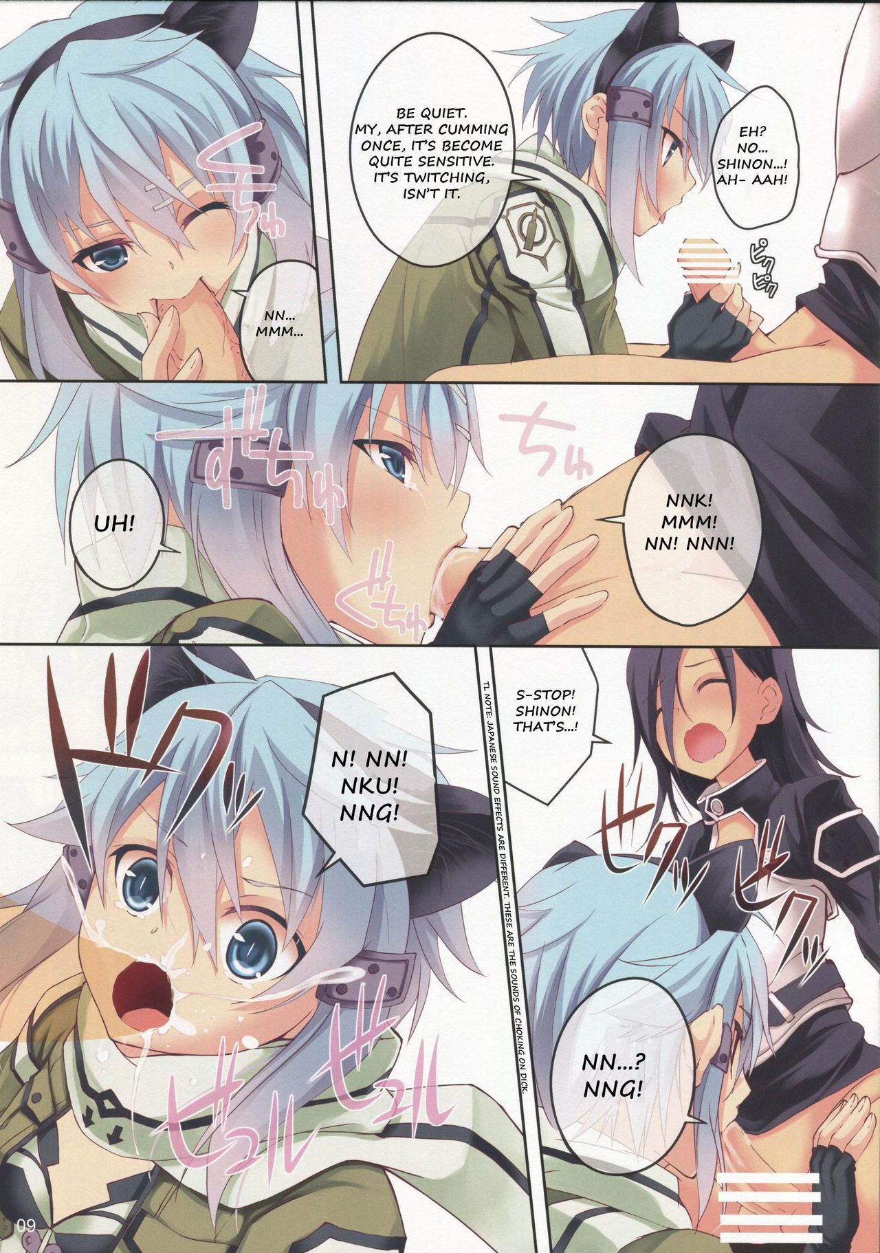 artist_request black_hair blue_hair blush cat_ears censored clothed clothing comic cum cum_in_mouth cum_inside english_text female hair human kirito kirito_(sao-ggo) male male_rape_victim mammal page_9 rape sinon sitting straight sword_art_online text the_darkness