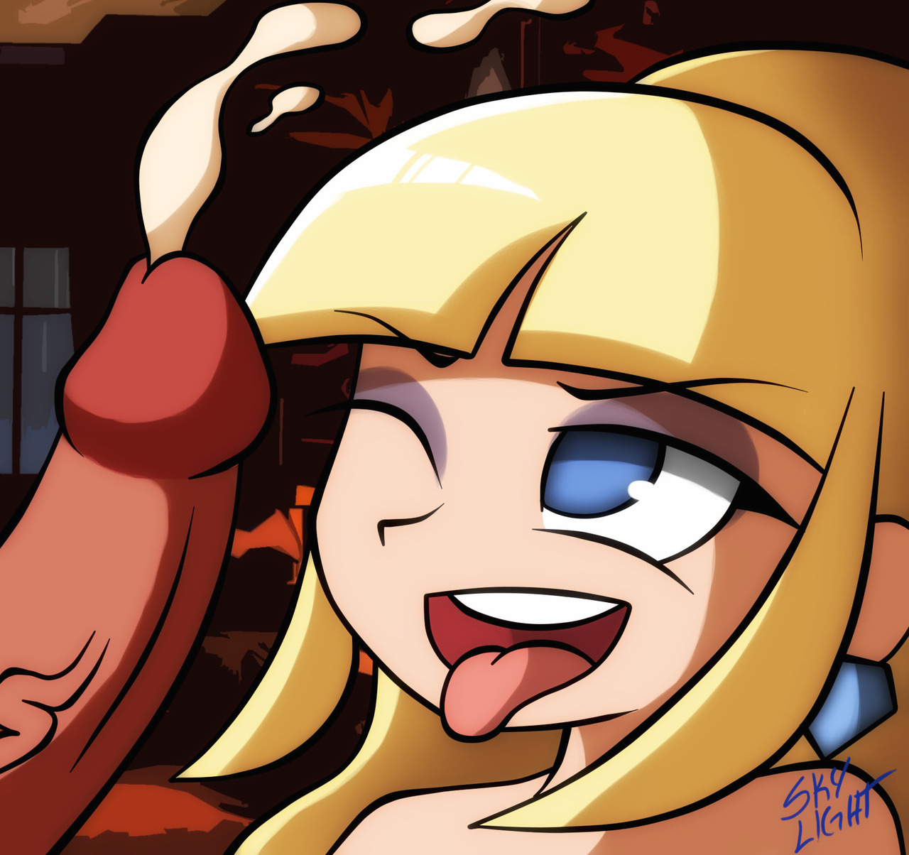 1boy, close-up, cum, disney, disney channel, disney xd, erection, facial, female, gravity falls, male, nude, pacifica northwest, partial male, penis, skylight (artist), straight hair, white female