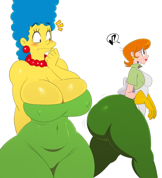 20th_century_fox 2girls alternate_breast_size ass big_ass blue_hair blush cartoon_network crossover dexter's_laboratory dexter's_mom earrings gloves green_dress hourglass_figure huge_ass huge_breasts long_hair marge_simpson matt_groening_(copyright) milf multiple_girls necklace nipple_bulge no_bra orange_hair red_head rubber_gloves short_hair sssonic2 the_simpsons thick_thighs warner_bros warner_brothers wide_hips yellow_skin