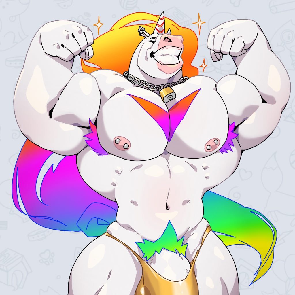 anthro biff equine flexing horn male male_only mammal muscular nipple_piercing nipples penis piercing solo taoren unicorn