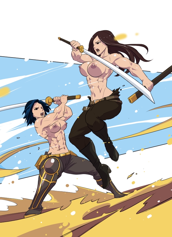 2girls abs altertwentytwo areola areolae bare_shoulders batgirl batman_(series) belt biceps big_breasts black_bat blue_hair boots breasts brown_hair cassandra_cain cleavage clothing dark_hair daughter dc dc_comics desert duo female female_only fight footwear human human_only lady_shiva large_breasts long_hair milf mother mother_and_child_(lore) mother_and_daughter multiple_females multiple_girls muscle muscles muscular muscular_female navel nipples nude nude_female nudity open_mouth orphan_(dc) outdoors pants sand sandra_wu-san scar scars sheath sky sword toned toned_female topless topless_female uncensored underwear weapon