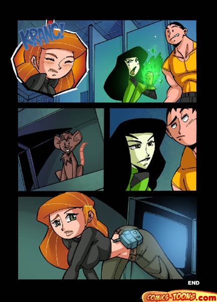 1boy 2girls blush comic comics-toons disney female human kim_possible kimberly_ann_possible male multiple_girls orange_hair redhead senor_senior_junior shego straight_hair wade_load