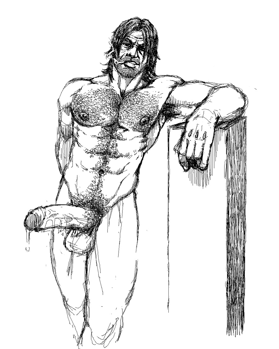 1boy abs balls ballsack beard_stubble body_hair cigarette erection facial_hair foreskin foreskin_folds hairy_male human intact james_howlett logan_(x-men) long_hair_male male male_nipples male_only male_pubic_hair manly marvel marvel_comics mature_male monochrome muscular_male nude_male partially_retracted_foreskin pecs penis precum precum_drip scrotum scruffy_beard sketch smoking solo straight_hair testicles uncut veiny_penis wolverine_(x-men) x-men yaoi