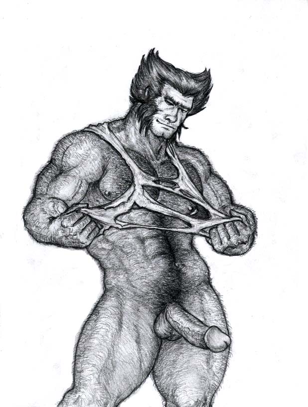 1boy balls ballsack bara beard_stubble body_hair boner bottomless erection facial_hair hairy_chest hairy_male human james_howlett kamui_jack logan_(x-men) male male_nipples male_only male_pubic_hair manly marvel marvel_comics mature_male monochrome mostly_nude_male muscle muscles mutton_chops penis scrotum sideburns solo tank_top testicles veiny_penis wolverine_(x-men) x-men yaoi