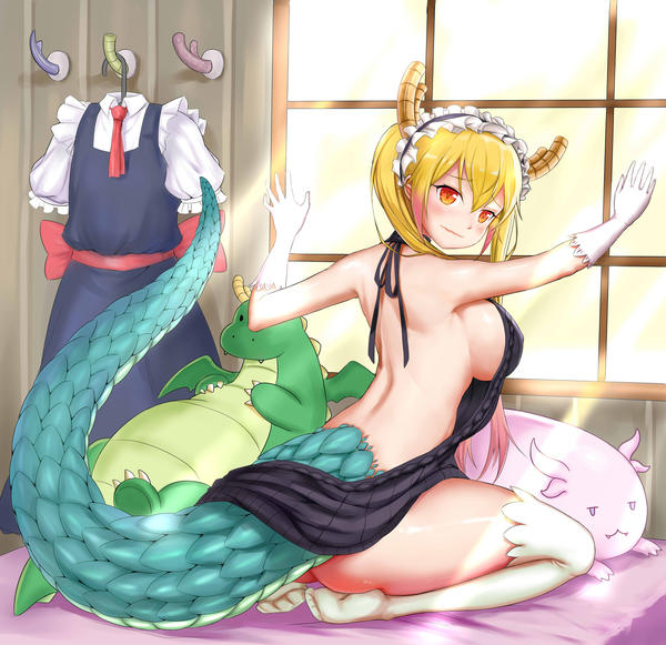 breasts, female, female only, looking back, miss kobayashi's dragon maid, plushie, sideboob, tagme, tohru (dragon maid)