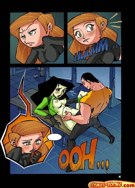 1boy 2girls blush caught caught_in_the_act comic comics-toons disney female human kim_possible kimberly_ann_possible male medium_breasts multiple_girls nipples orange_hair redhead senor_senior_junior sex shego straight straight_hair tagme wade_load