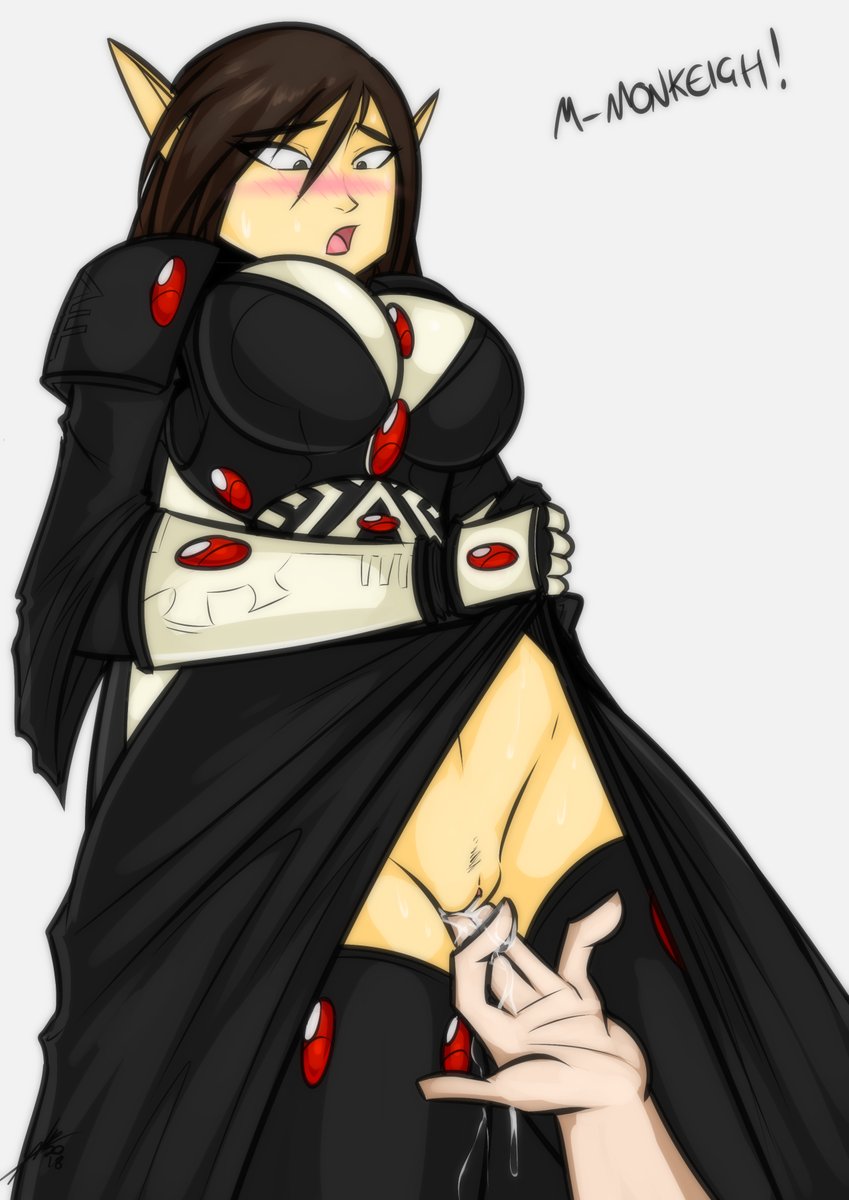 1girls, aeldari, dress, dress pull, eldar, embarrassed, female, fingering, no panties, pussy, sexualyeti, text, uncensored, warhammer (franchise), warhammer 40k