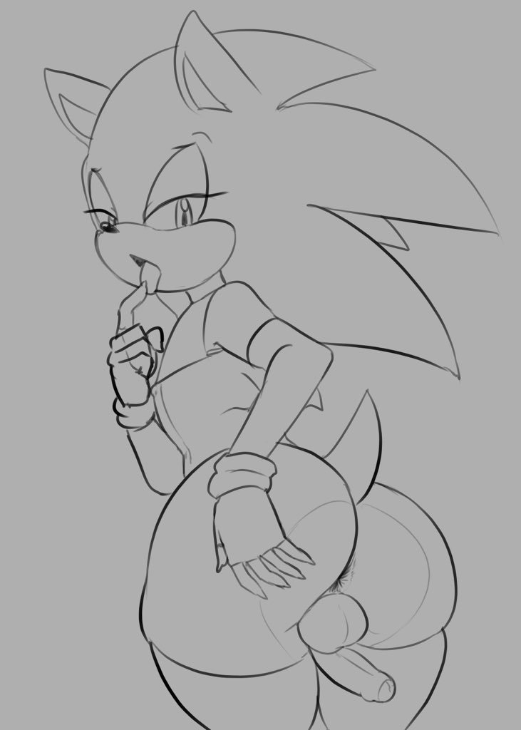 1boy, 2018, alternate body type, androgynous, anthro, anus, ass, balls, big ass, black and white, crossdressing, eyelashes, eyeshadow, femboy, feminine male, foreskin, furry, girly, hand on ass, hedgehog, looking at viewer, male, male only, monochrome, penis, presenting, sega, sketch, solo, sonic (series), sonic the hedgehog, sonic the hedgehog (series), thecon, thighhighs, tongue, tongue out, trap, uncircumcised