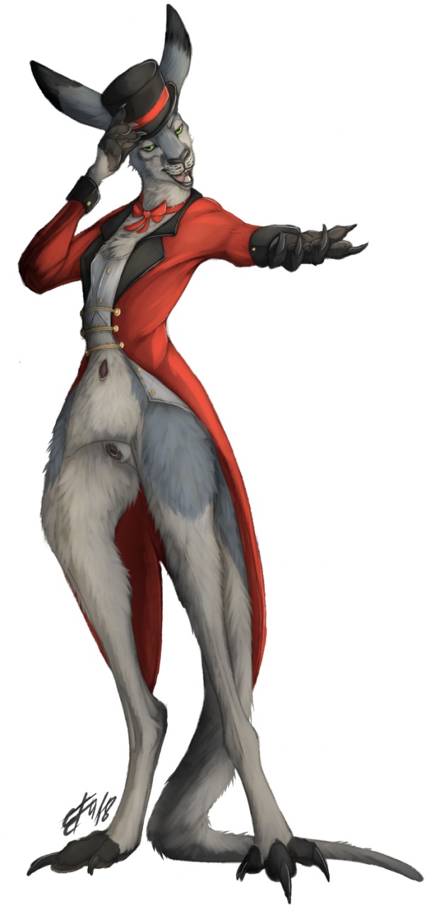 animal_genitalia audrey bottomless cloaca clothed clothing digitigrade hi_res lizet macropod mammal marsupial pouch_(anatomy) semi-anthro smile solo