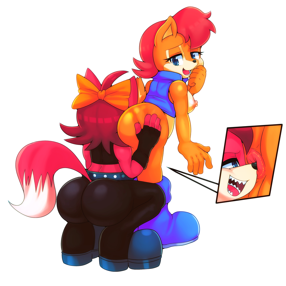 2girls, anthro, anus, archie comics, ass, big ass, breasts, canine, chipmunk, face in ass, facesitting, female, female only, fiona fox, fox, furry, matospectoru, nipples, rodent, sally acorn, sega, sonic (series), sonic the hedgehog (archie), sonic the hedgehog (comics), sonic the hedgehog (series), squatting, squirrel, tail, thick thighs, wide hips, yuri