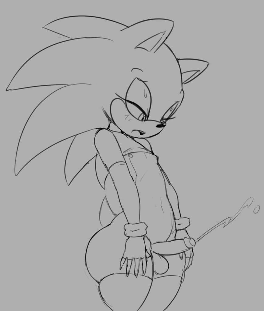 1boy, 2018, alternate body type, androgynous, anthro, ass, black and white, blush, crossdressing, cum, eyelashes, eyeshadow, femboy, feminine male, foreskin, furry, girly, hands-free, hedgehog, looking down, male, male only, masturbation, monochrome, penis, sega, sketch, solo, sonic (series), sonic the hedgehog, sonic the hedgehog (series), thecon, thighhighs, trap, uncircumcised