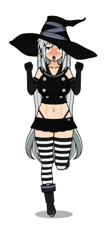 1girls ahe_gao alternate_costume bangs big_breasts cleavage crying crying_with_eyes_open female female_only full_body fully_clothed galeris gloves grey_hair kisekae legwear long_hair lowres open_mouth shirt shoes skirt solo striped_legwear thighhighs transparent_background witch_hat