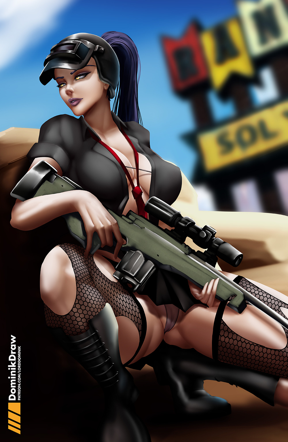 alternate_costume breasts cleavage female female_only lord_dominik overwatch panties playerunknown's_battlegrounds skirt solo spread_legs tagme thighhighs torn_clothes widowmaker