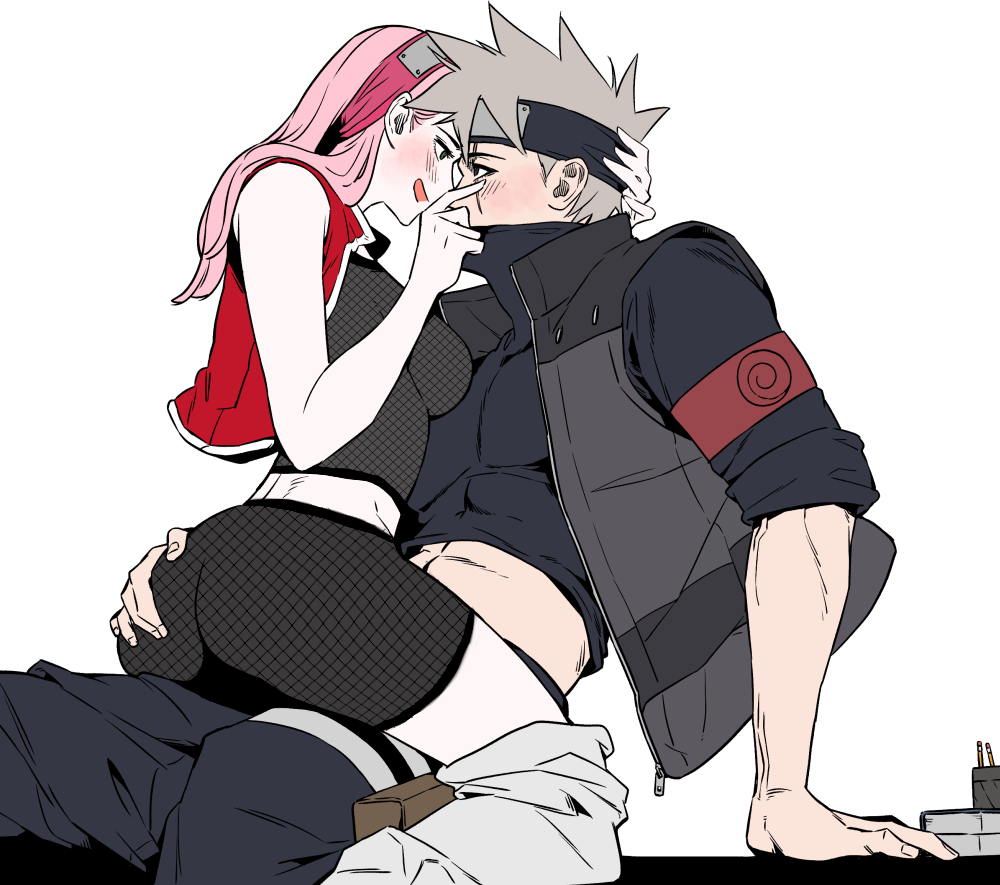 1boy 1boy1girl 1girls ass_grab eye_contact face-to-face female hand_on_ass hatake_kakashi headband looking_at_partner male male/female mask naruto naruto_(series) naruto_shippuden ninja_headband older_male on_lap pink_hair sakura_haruno scar_across_eye scar_on_face scarecrowpink sitting_on_lap spiky_hair straight teacher_and_student younger_female