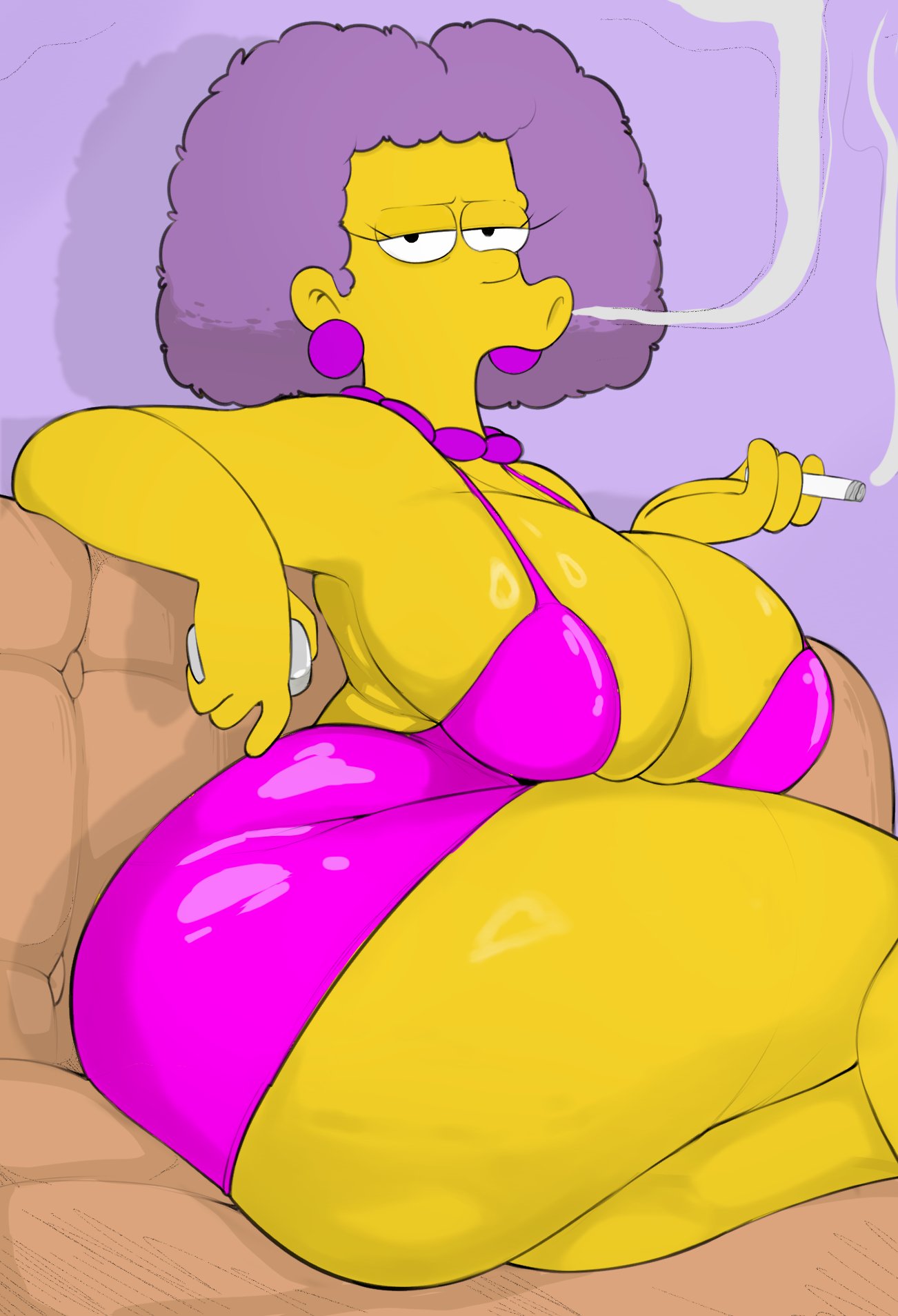 1girls big_ass big_breasts big_butt chubby chubby_female fat_ass female female_only huge_ass huge_butt selma_bouvier smoking solo solo_female the_simpsons thick_thighs usnarbit yellow_body yellow_skin