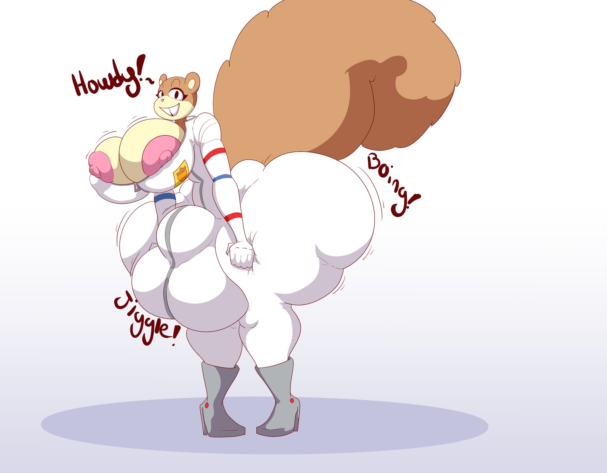 ass, ass bigger than head, balls, blizynx, bodysuit, boob window, breasts, breasts bigger than head, bulge, bulge through clothing, clothed, futa only, futanari, huge breasts, hyper ass, hyper balls, hyper breasts, hyper bulge, hyper penis, intersex, nipples visible through clothing, no bra, no underwear, penis, sandy cheeks, spongebob squarepants
