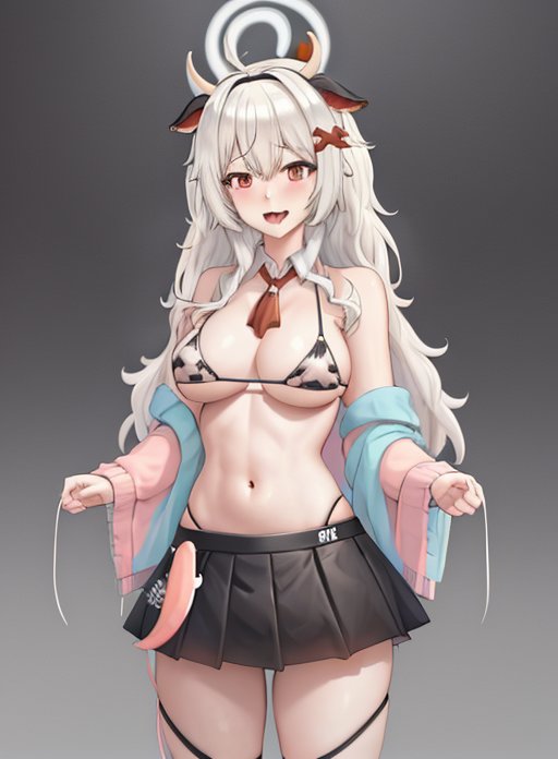 ai_generated belly belly_button cow_bikini cow_ears cow_girl eris_cow erispheria erispheria_cow female goddess hourglass_figure red_eyes shirt thick_thighs toned_female twitch virtual_youtuber vtuber white_hair wide_hips youtube