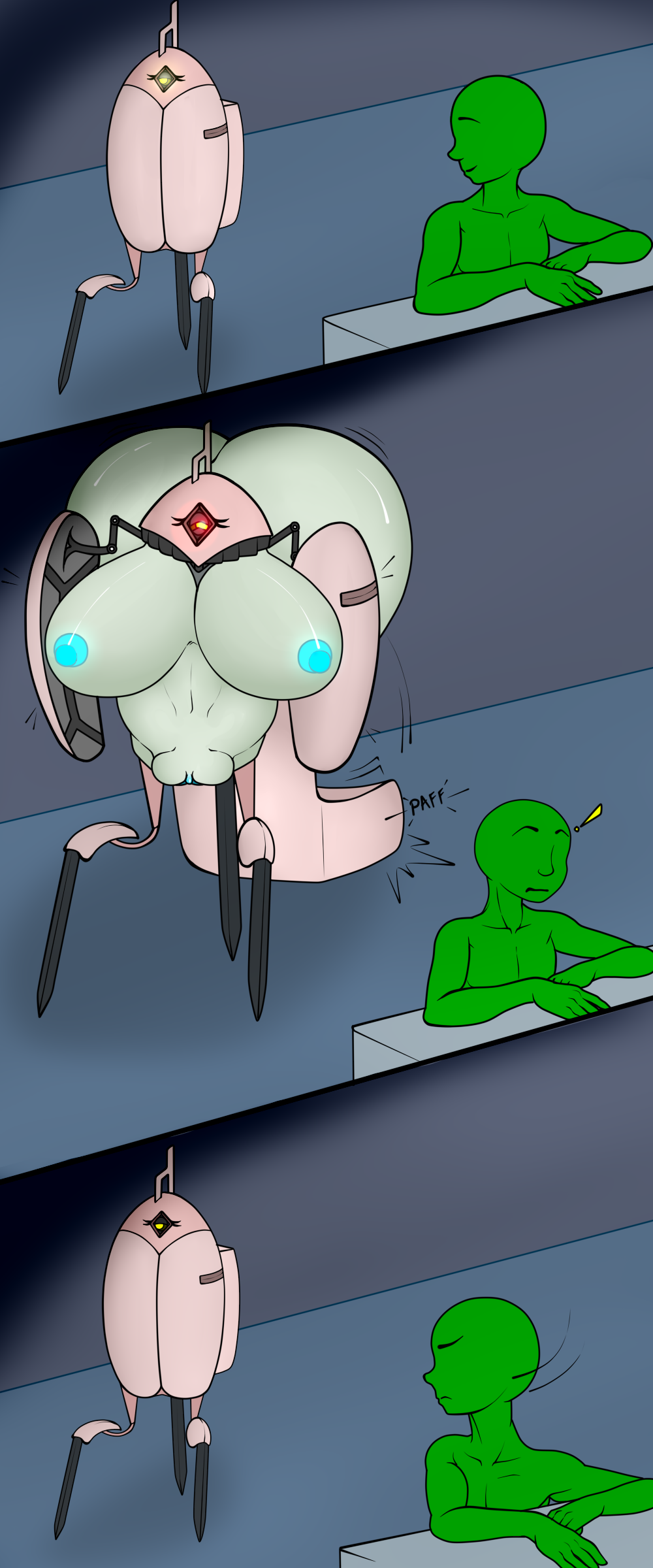 1boy absurd_res anon ass big_breasts big_butt breasts duo exposed faceless_male female genitals hi_res humanoid humor machine male male/female maxhe meme portal_(series) pussy robot shitpost turret turret_(portal) valve