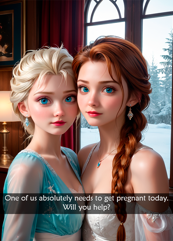 2girls ai_generated anna_(frozen) blue_eyes elsa_(frozen) high_resolution highres sexy text vs233 winter