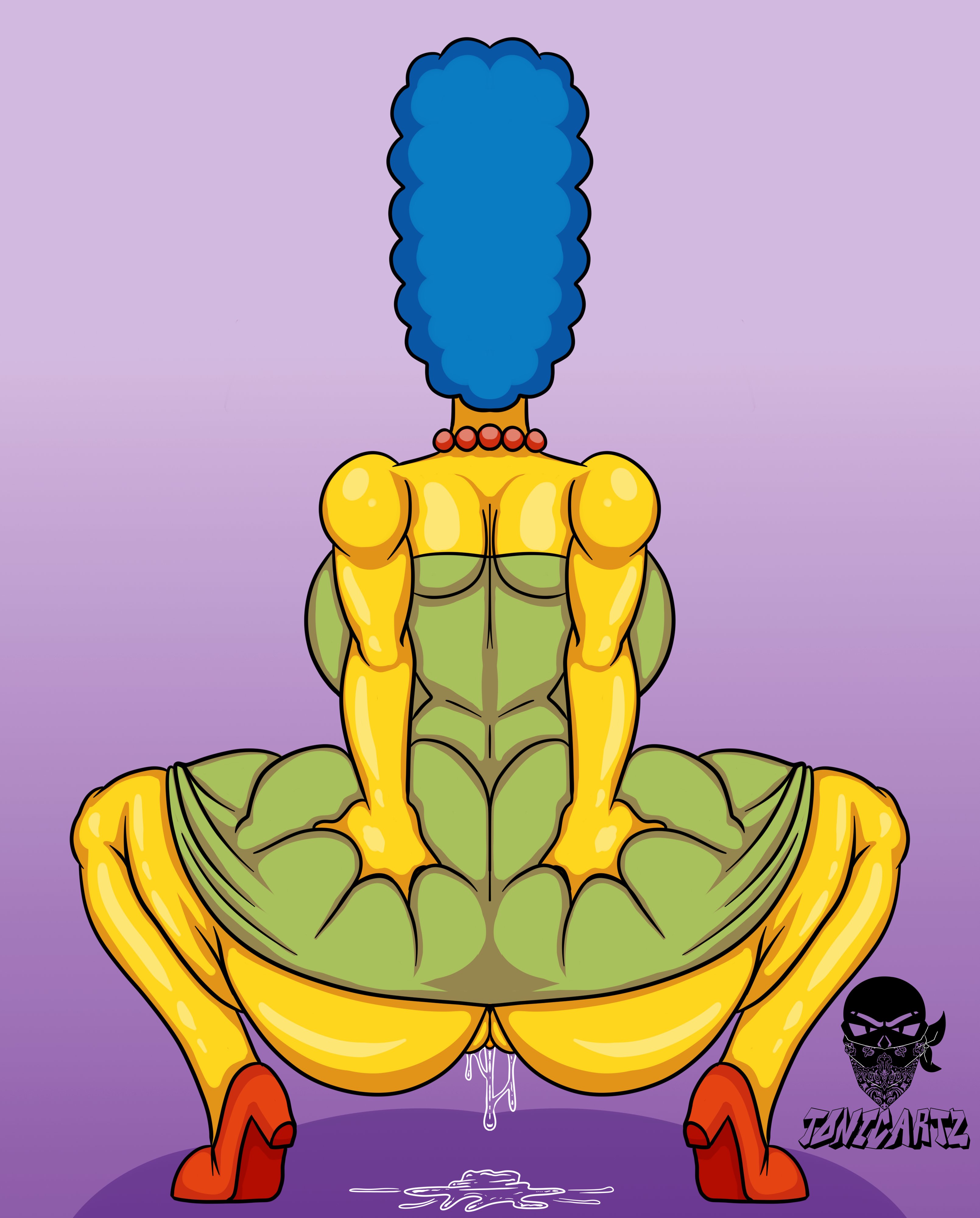 2023, ass, ass focus, backboob, big ass, big breasts, breasts, clothed, female, female only, huge ass, huge breasts, marge simpson, no underwear, nude, outside, pornography, the simpsons, tonicartz, underass, yellow body