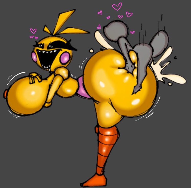 anon anonymous_male big_ass big_breasts black_and_white_eyes breasts busty_female chicken chicken_girl five_nights_at_freddy's five_nights_at_freddy's_2 grey_background grey_body grey_skin heart hearts_around_head huge_butt pink_panties scottgames sharp_teeth small_but_hung smolzd toy_chica_(fnaf) yellow_skin