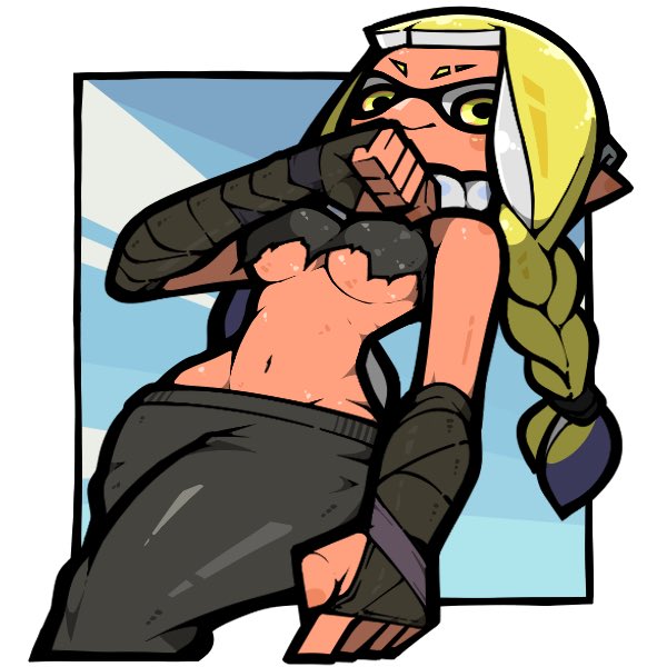 animal_humanoid anthro cephalopod cephalopod_humanoid clothed female female_only humanoid inkling inkling_girl mask_(marking) new_agent_3_(splatoon) nintendo no_bra no_underwear omoitukan2 pointy_ears pseudo_hair pussy_window ripped_clothing splatoon splatoon_(series) splatoon_3 splatoon_3:_return_of_the_mammalians squid tentacle tentacle_hair underboob veronika_(splatoon) yellow_eyes yellow_hair