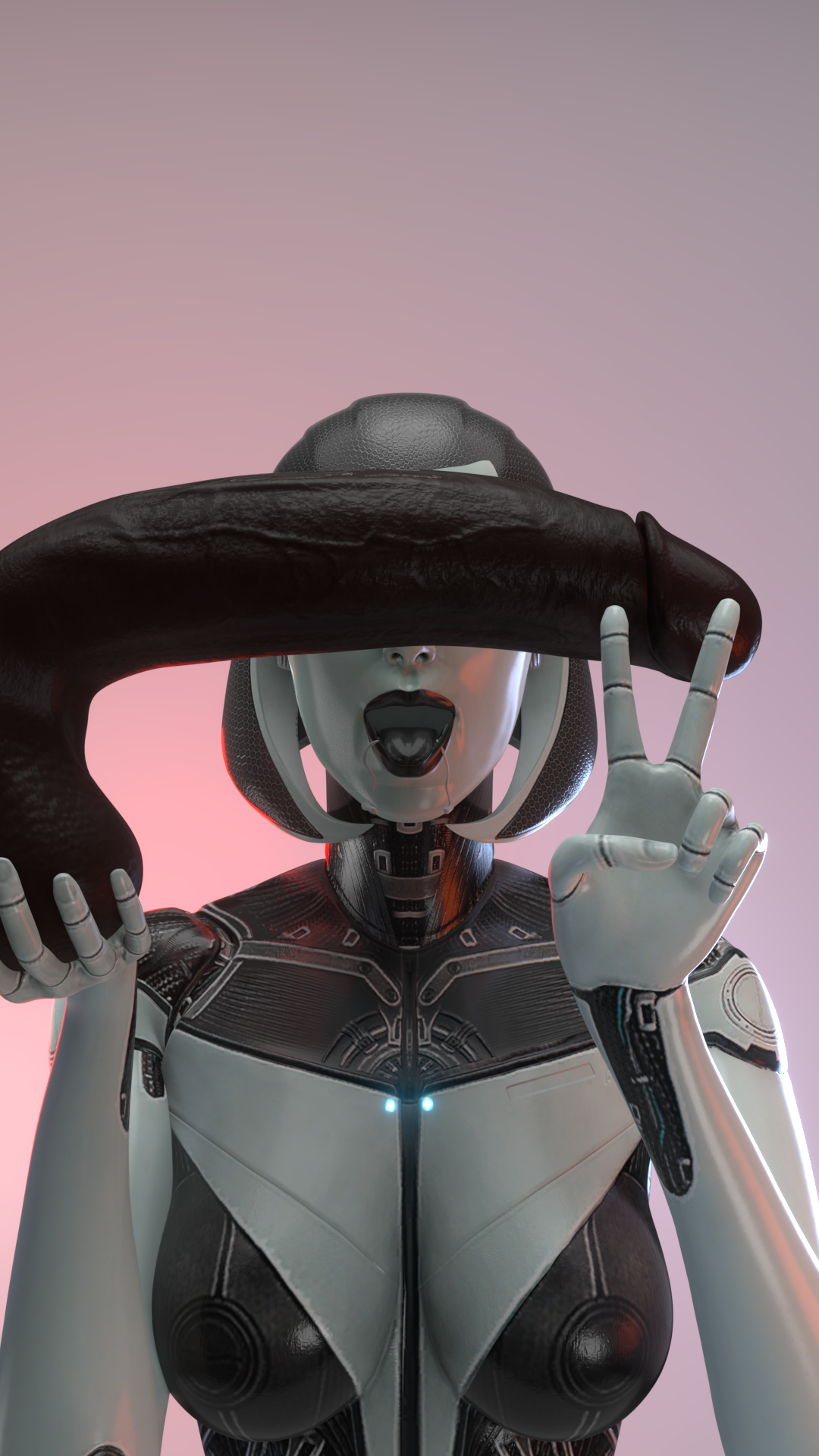 1girls, 3d, balls, balls fondling, cant see the haters, cock over eyes, dark skin, dark-skinned male, edi, eyes covered, female, male, mass effect, peace sign, penis