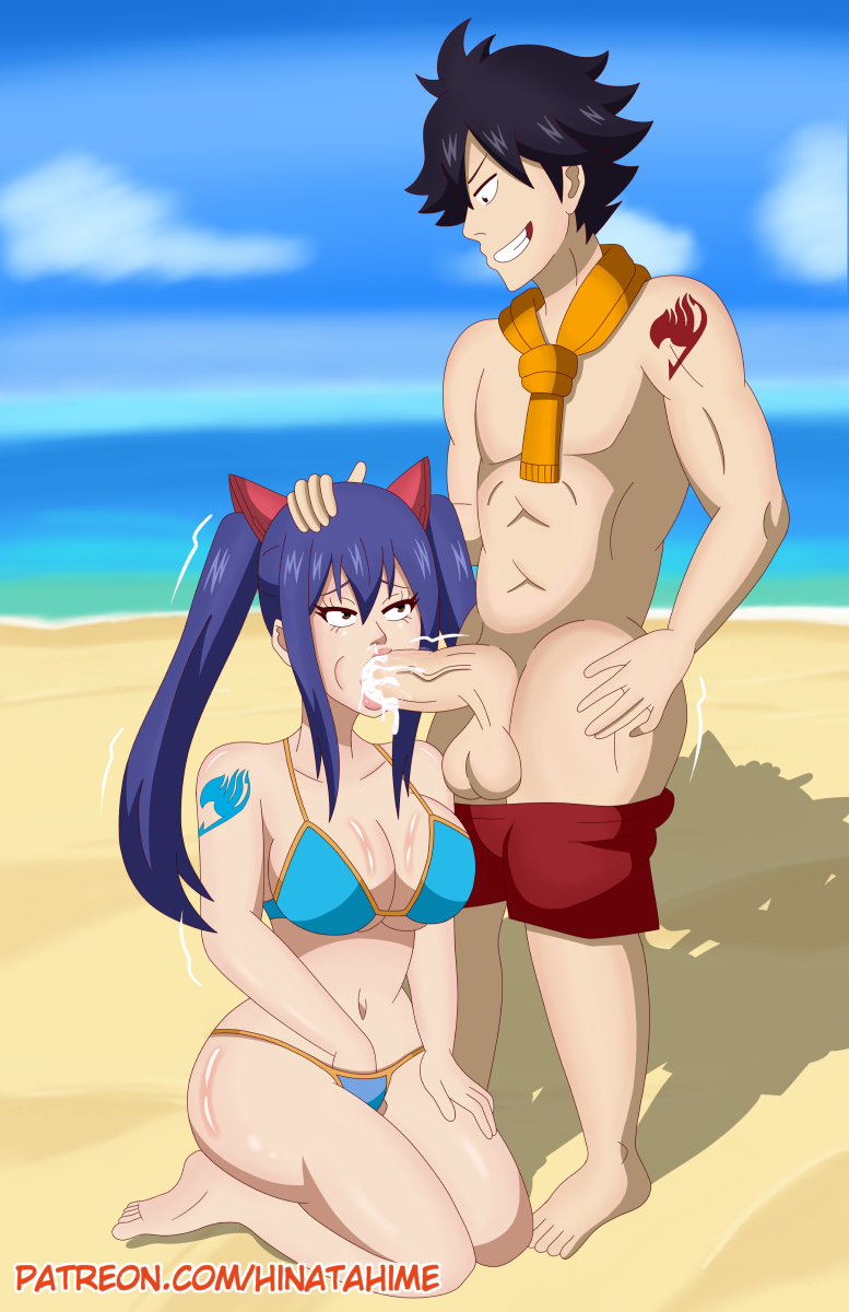 1boy 1girls beach bikini fairy_tail fellatio fingering hinata-hime long_hair masturbation oppai oral outdoors penis romeo_conbolt scarf standing tattoo twintails uncensored wendy_marvell