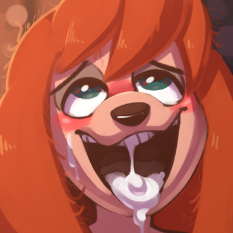 anthro black_nose blush canine cum cum_in_mouth cum_inside disney female front_view fucked_silly goof_troop green_eyes hair headshot_portrait komponi long_hair mammal messy_hair open_mouth open_smile orange_hair portrait smile solo sylvia_marpole