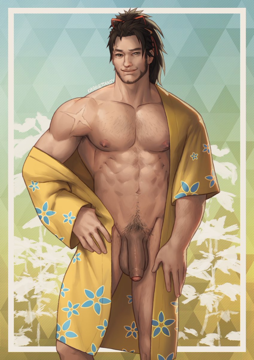 1boy abs balls bara biceps body_hair brown_hair chest_hair clothing dreampipe erect_nipples facial_hair final_fantasy final_fantasy_xiv hand_on_thigh hien_rijin human human_only kiashigetsnasty long_hair male male_chest male_focus male_nipples male_only mature mature_male muscle muscles muscular muscular_male nipples nude nude_male nudity pecs pectorals penis pose posing presenting pubic_hair robe scar smile smiling solo solo_focus solo_male tied_hair undressing