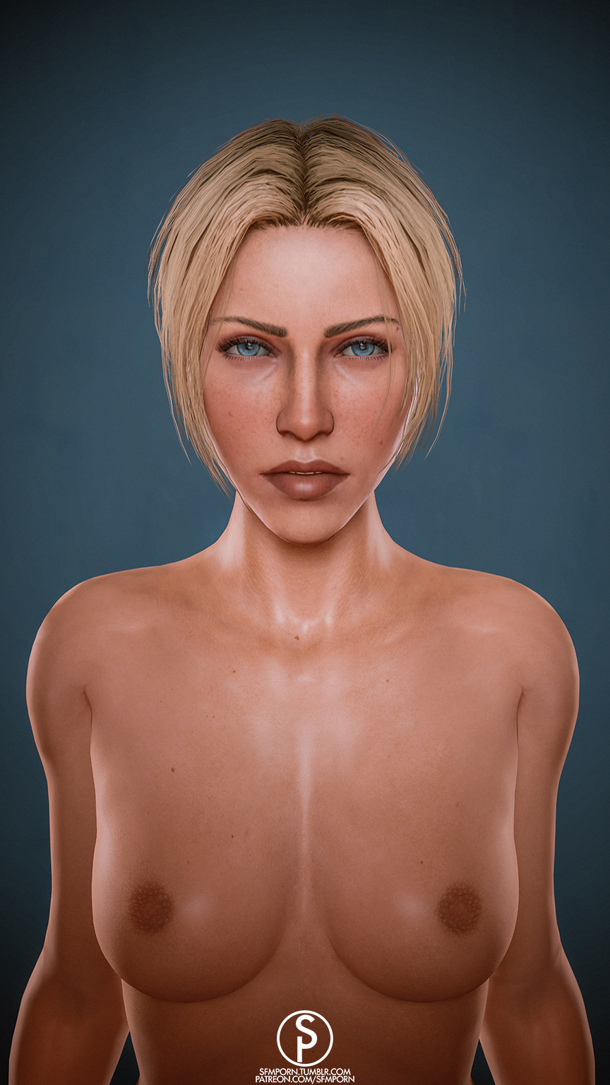 1girls, 3d, areolae, blonde hair, blue eyes, bob cut, breasts, female, female only, iq (rainbow six), looking at viewer, mature female, nipples, nude, rainbow six, rainbow six siege, short hair, slop art, solo, tagme, tom clancy