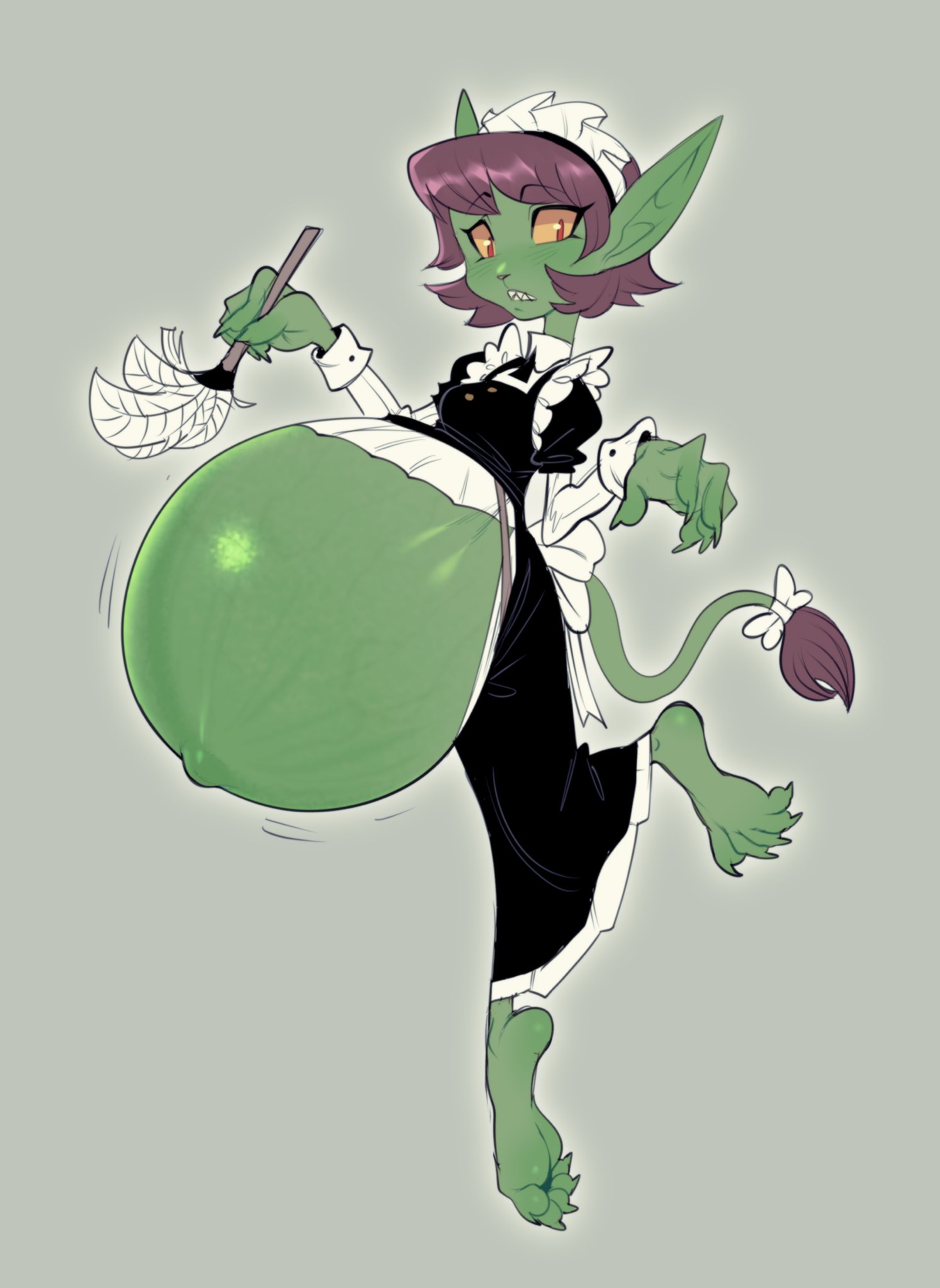 barefoot, feet, female, goblin, goblin female, green skin, green-skinned female, hellbrain, monster, monster girl, pregnant, pregnant female, shortstack