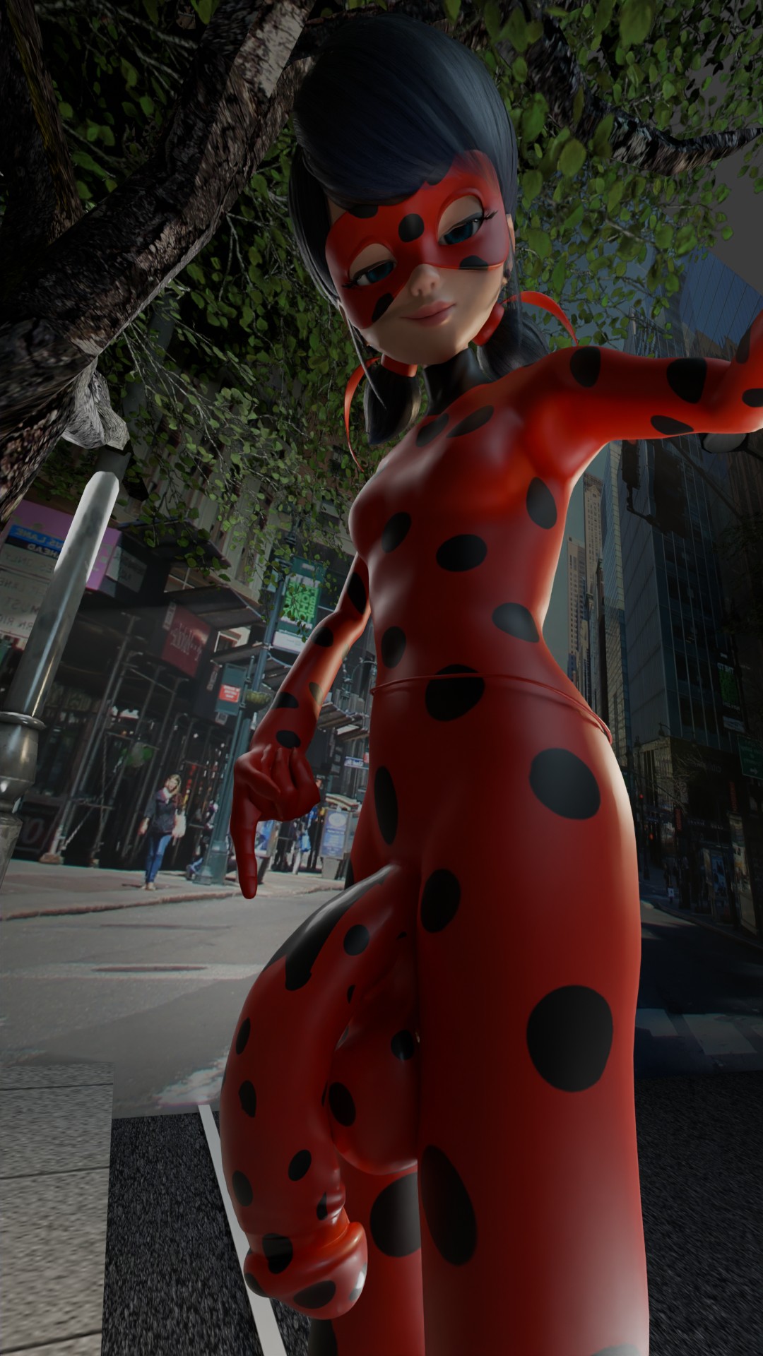 1futa, 3d, alya 3d, balls, big balls, big penis, blue eyes, blue hair, bodysuit, breasts, bulge, bulge through clothing, condom suit, domino mask, eye mask, flaccid, flaccid penis, futa only, futanari, hung futa, intersex, ladybug (character), marinette dupain-cheng, miraculous ladybug, miraculous: tales of ladybug and cat noir, penis, penis under clothes, pigtails, pointing, pointing at penis, saggy balls, selfie, small breasts, solo