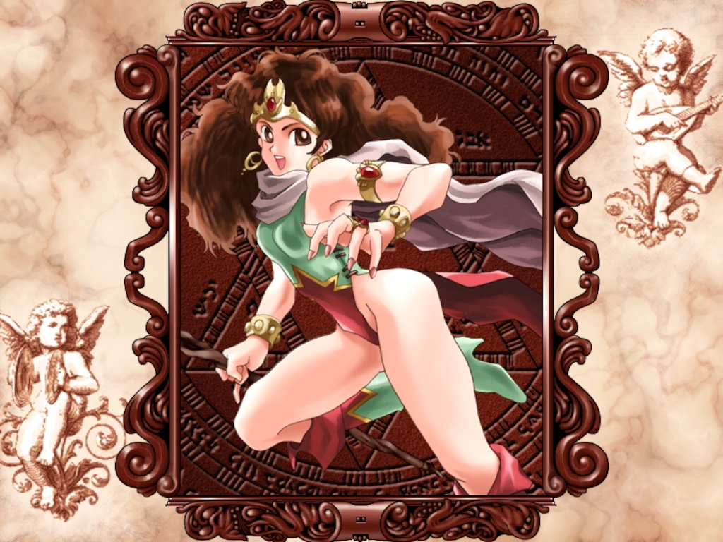 1female 1girls bare_arms bare_ass bare_legs bare_shoulders bare_thighs boots bracelet brown_eyes brown_hair cape curly_hair earrings female female_only gem gemstone gold_bracelets gold_earrings gold_ring gold_rings gold_tiara golden_bracelets golden_earrings golden_ring golden_rings golden_tiara green_boots green_leotard hoop_earrings leotard light-skinned_female light_skin long_hair nail_polish olive_(princess_maker) picture picture_frame pink_nail_polish pink_nails princess princess_maker_(series) princess_maker_2 red_gem red_gemstone rings ruby ruby_(gem) sideass thick_thighs tiara white_cape