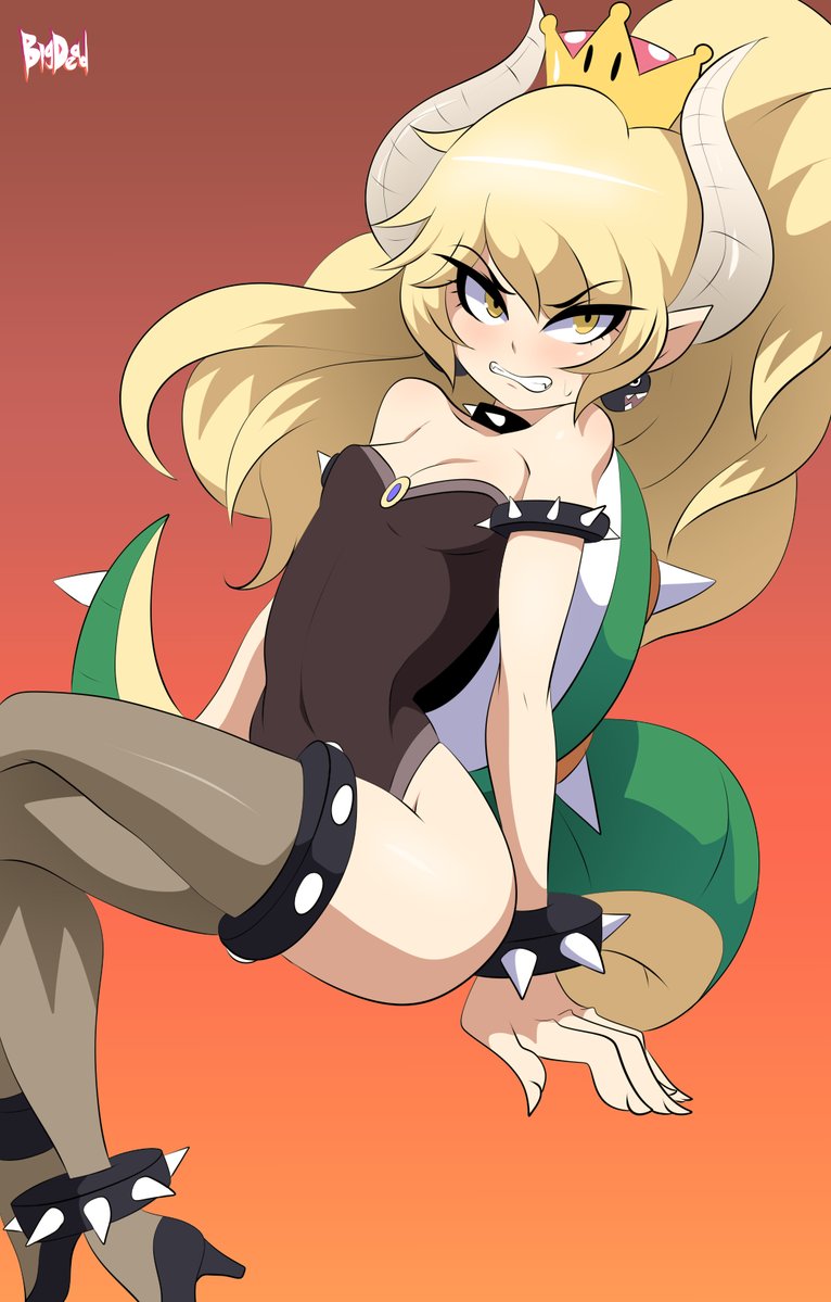 bigdeadalive, blonde hair, blue eyes, bowsette, breasts, earrings, female, genderswap, mario (series), new super mario bros. u deluxe, nintendo, rule 63, small breasts