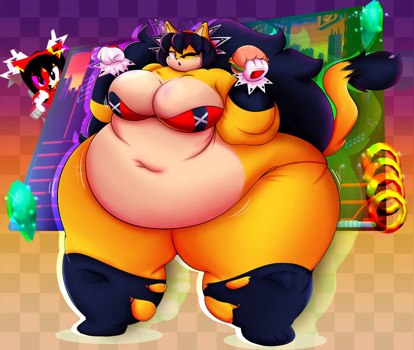 1girls big_ass big_breasts bottom_heavy bottom_heavy_female fat female female female_only hamburger honey_the_cat huge_ass mostly_nude obese obese_anthro obese_female one_eye_closed open_mouth overweight overweight_female s0ftpudding sonic_(series) sonic_the_hedgehog_(series) thick_thighs yellow_fur