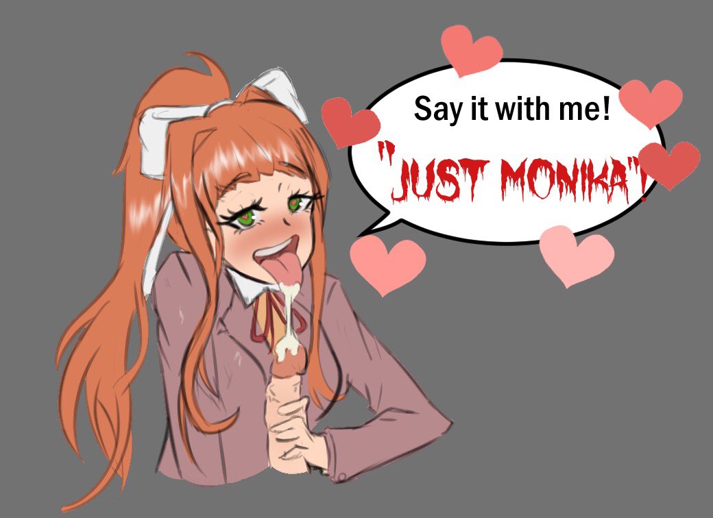 1girls big_penis cum doki_doki_literature_club english_text female green_eyes human just_monika light-skinned_female light-skinned_male light_skin long_hair monika_(doki_doki_literature_club) penis text tongue tongue_out