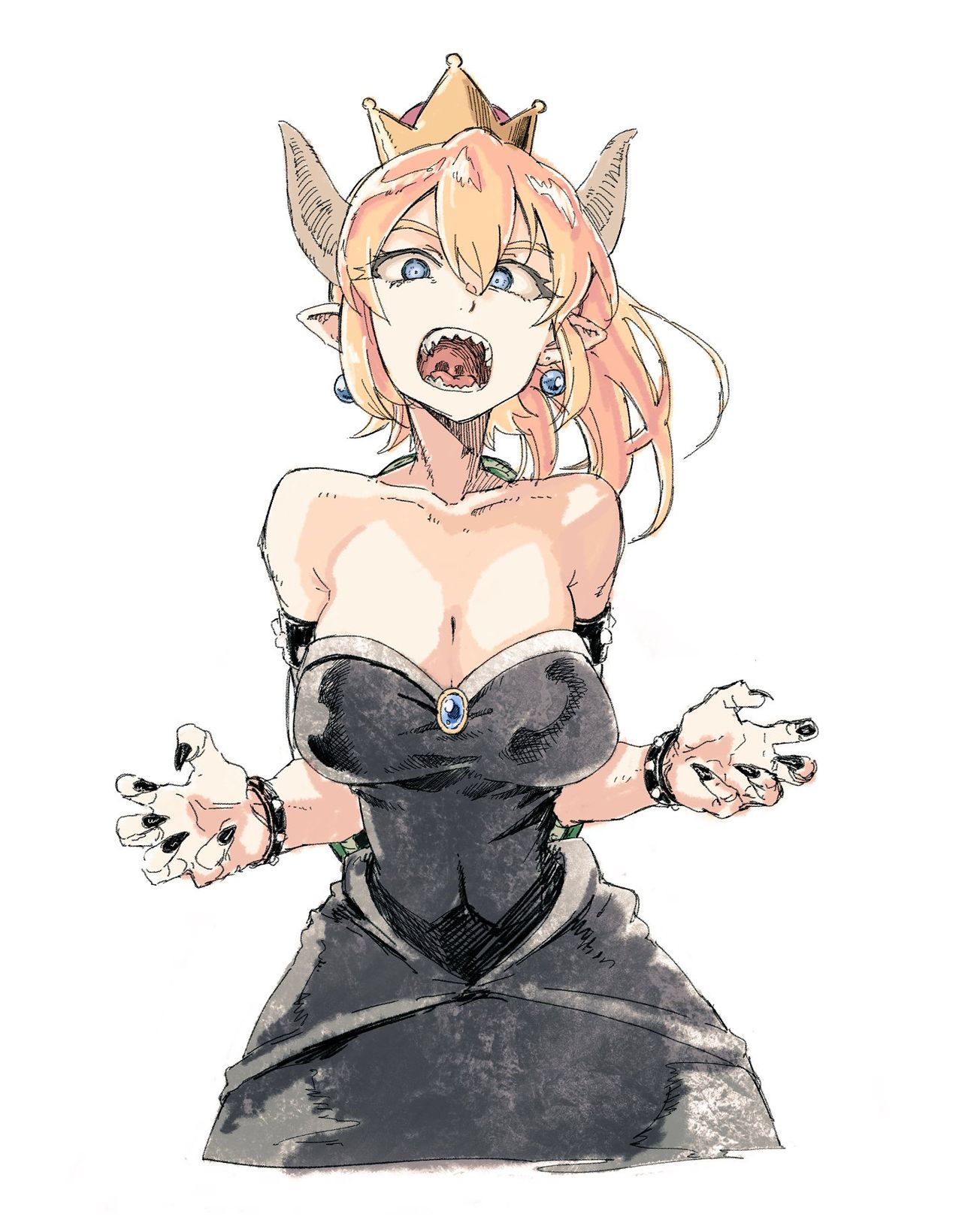 1girls, blonde hair, bowsette, breasts, female, female only, genderswap, horns, kotoyama, mario (series), new super mario bros. u deluxe, nintendo, rule 63, solo