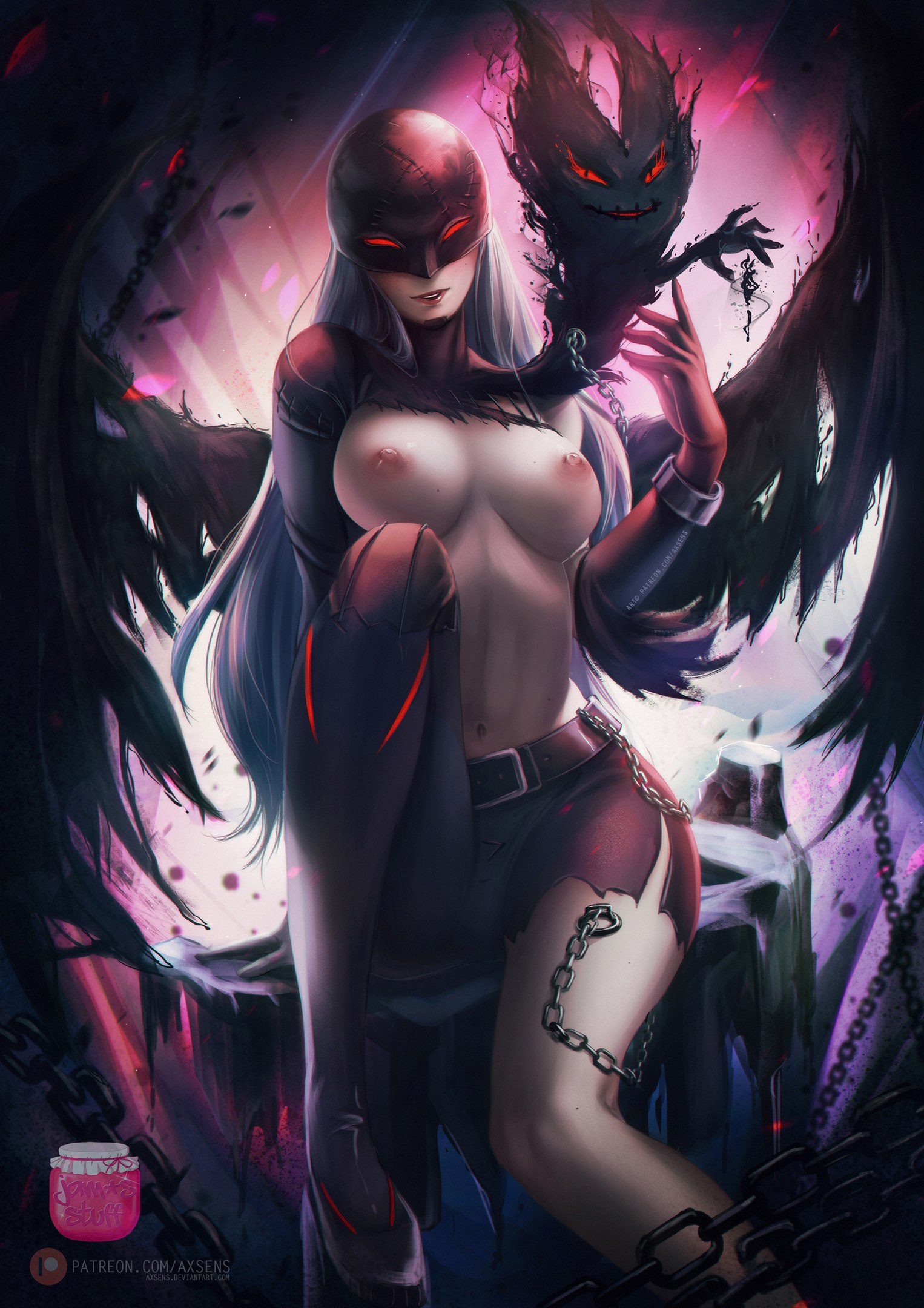 areolae, axsens, breasts, demon, demon girl, digimon, female, female only, ladydevimon, looking at viewer, nipples, solo
