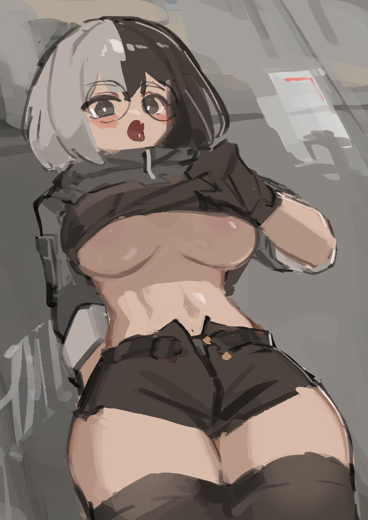 banana batter, breasts, breasts out, female, showing breasts, tagme, tagme (character), thighs