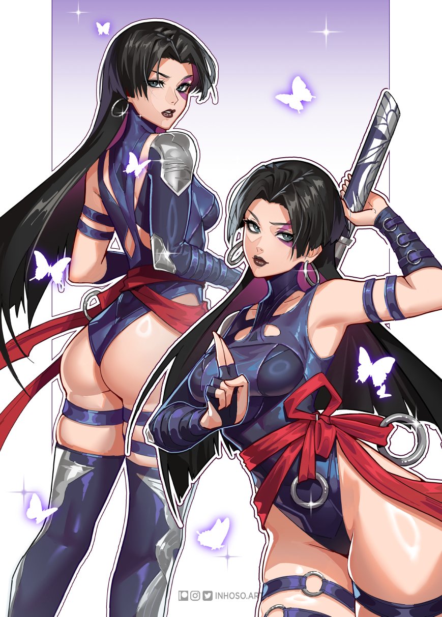 1girls 2d 2d_(artwork) absurd_res absurdres armpits asian asian_female ass big_ass black_hair butterfly color fat_ass female female_focus female_only hand_sign hi_res highres hips inhoso katana kunoichi leotard light-skinned_female light_skin long_hair marvel marvel_comics marvel_rivals mutant_(marvel) pinup psylocke psylocke_(marvel_rivals) solo solo_female solo_focus tight_clothing vengeance_psylocke wide_hips x-men