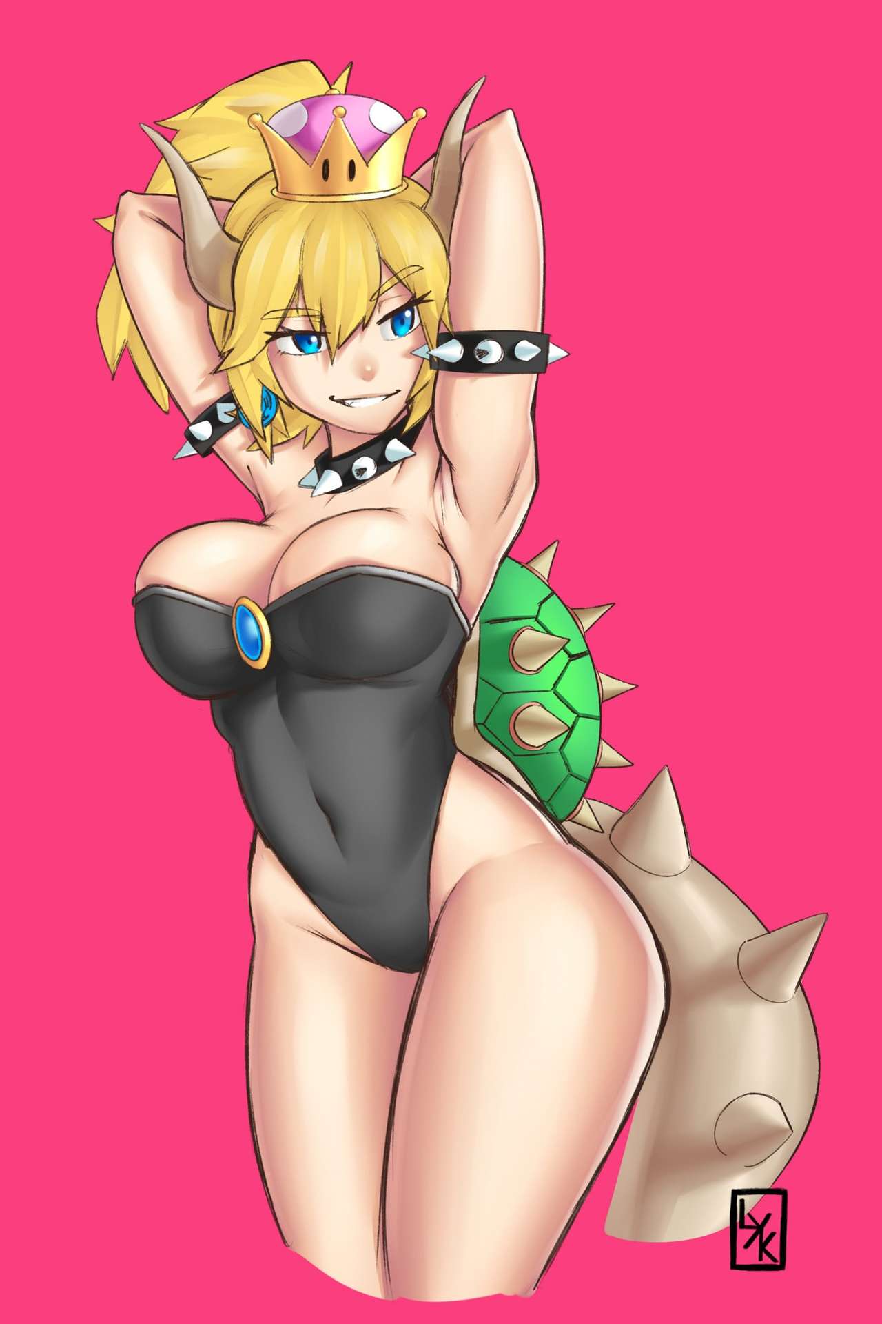 1girls blonde_hair bowsette breasts female female_only genderswap horns lyuka mario_(series) new_super_mario_bros._u_deluxe nintendo solo