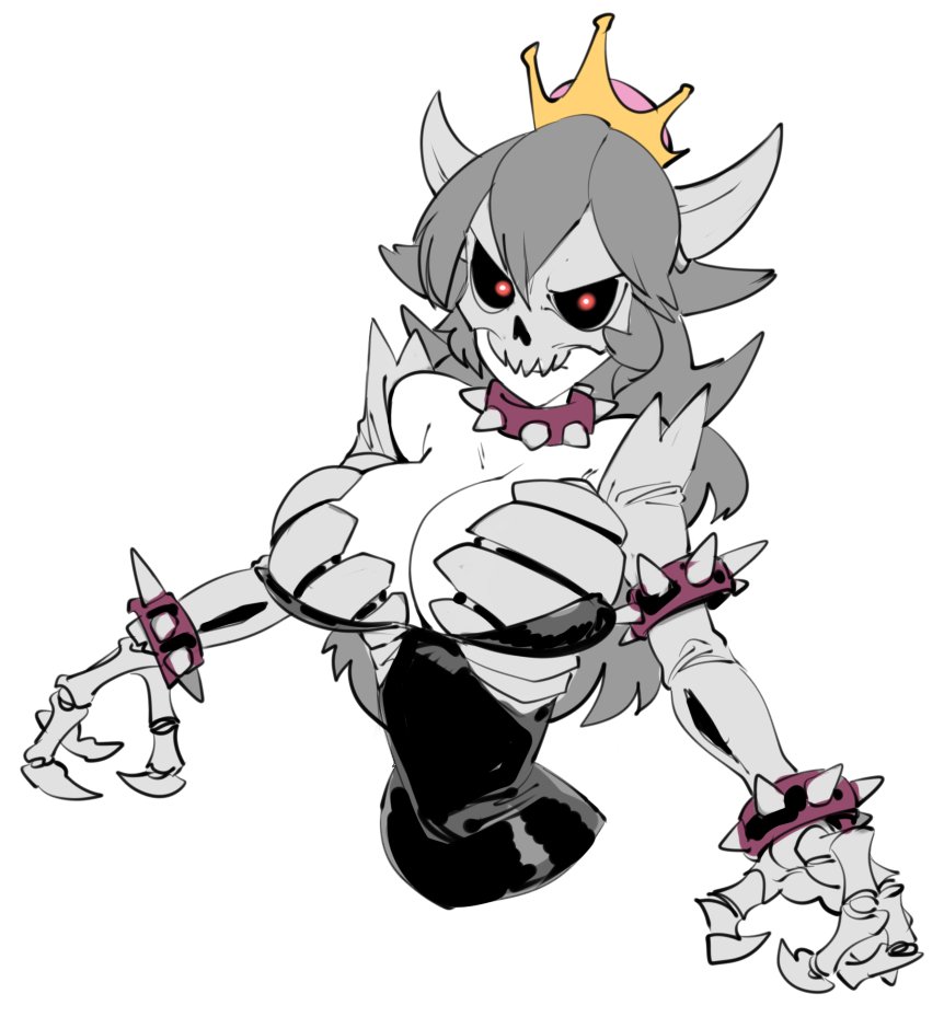 bone bowsette dry_bowser dry_bowsette genderswap mario_(series) monster_girl new_super_mario_bros._u_deluxe nintendo queen sido_(slipknot) skeleton tagme white_background