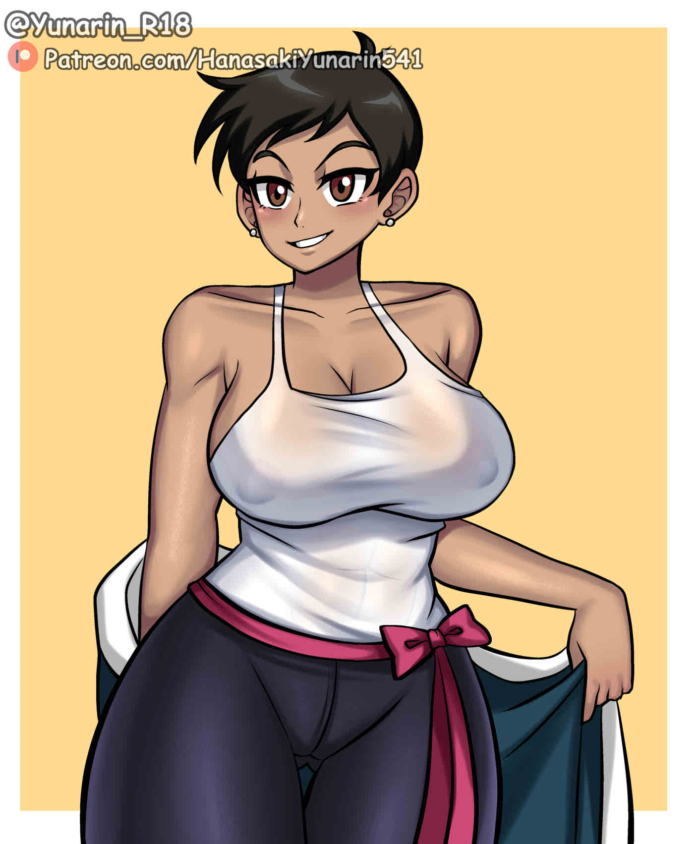 1girls, ass, big ass, big breasts, big thighs, black hair, breasts, dc, dc comics, female, female only, lois lane, lois lane (my adventures with superman), muscles, muscular, my adventures with superman, short hair, signature, solo, superman (series), tan body, text
