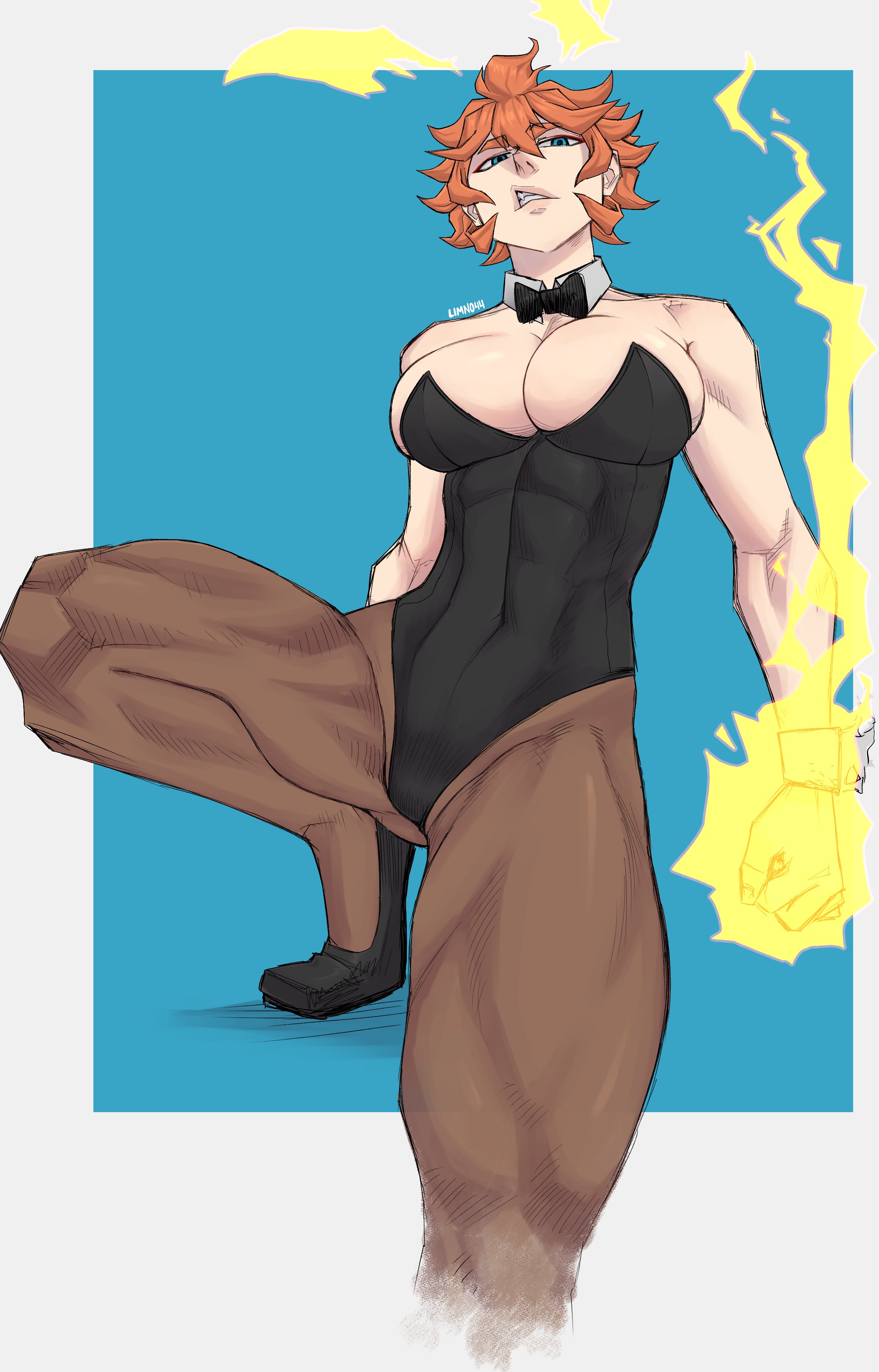 1girls, ass, black clover, breasts, bunny ears, bunny girl, bunnysuit, clothed, clothed female, female, flats, light skin, light-skinned female, limn044, looking at viewer, mereoleona vermillion, shoes, thick ass, thick thighs
