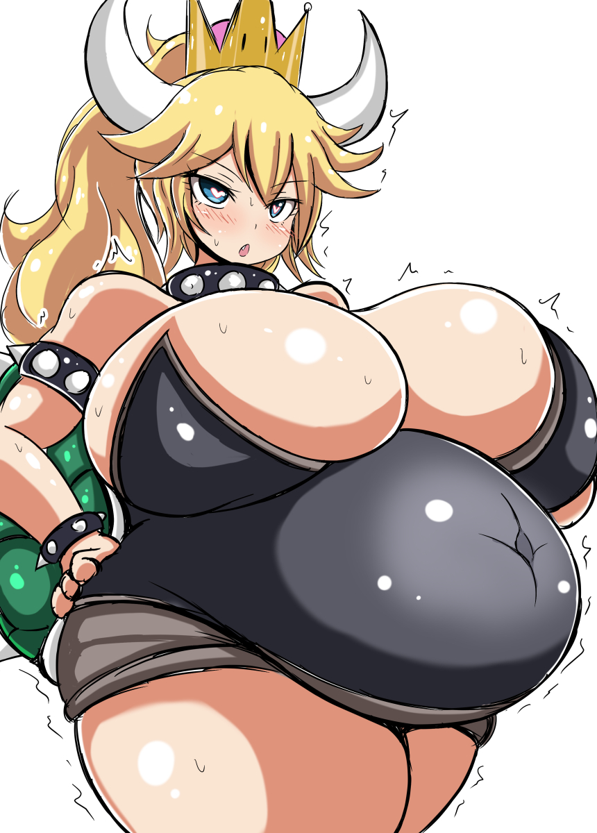 blonde hair, bowsette, breasts, crown, female, female only, from below, genderswap, huge breasts, ku jirou, large breasts, mario (series), new super mario bros. u deluxe, nintendo, pregnant, ready to pop, rule 63