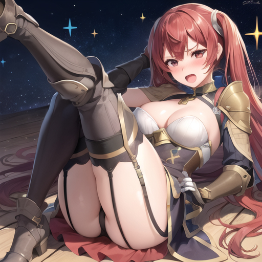 1girls ai_generated armor ass female female_only fire_emblem human panties red_hair severa_(fire_emblem) slombert solo thighs twintails