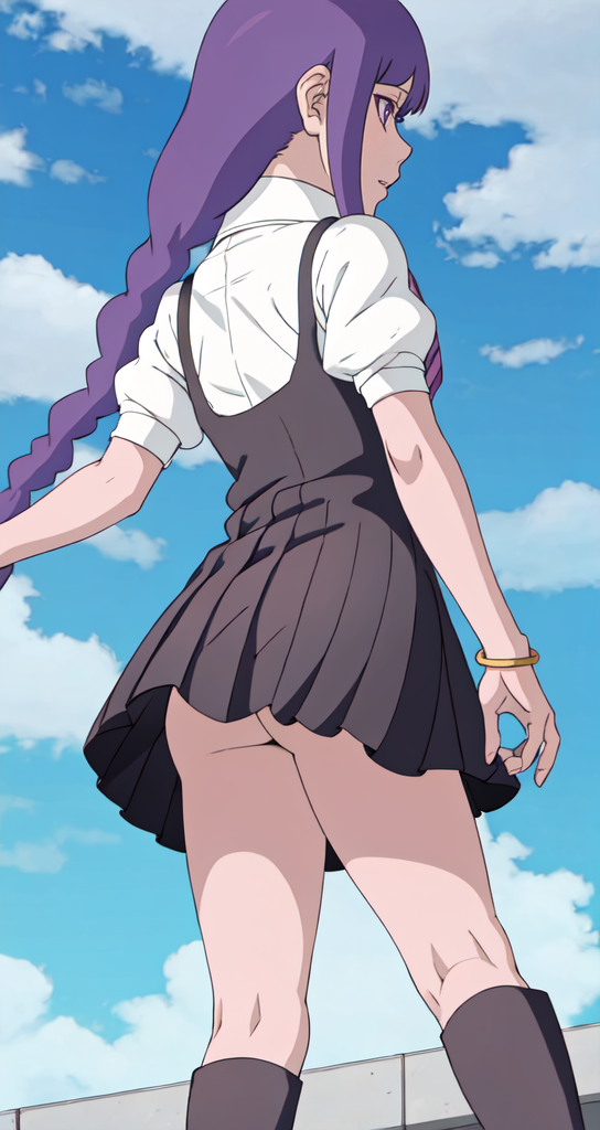 1girls ai_generated boruto:_two_blue_vortex female_only kakei_sumire long_hair naruto naruto_(series) no_panties purple_hair teenage_girl teenager